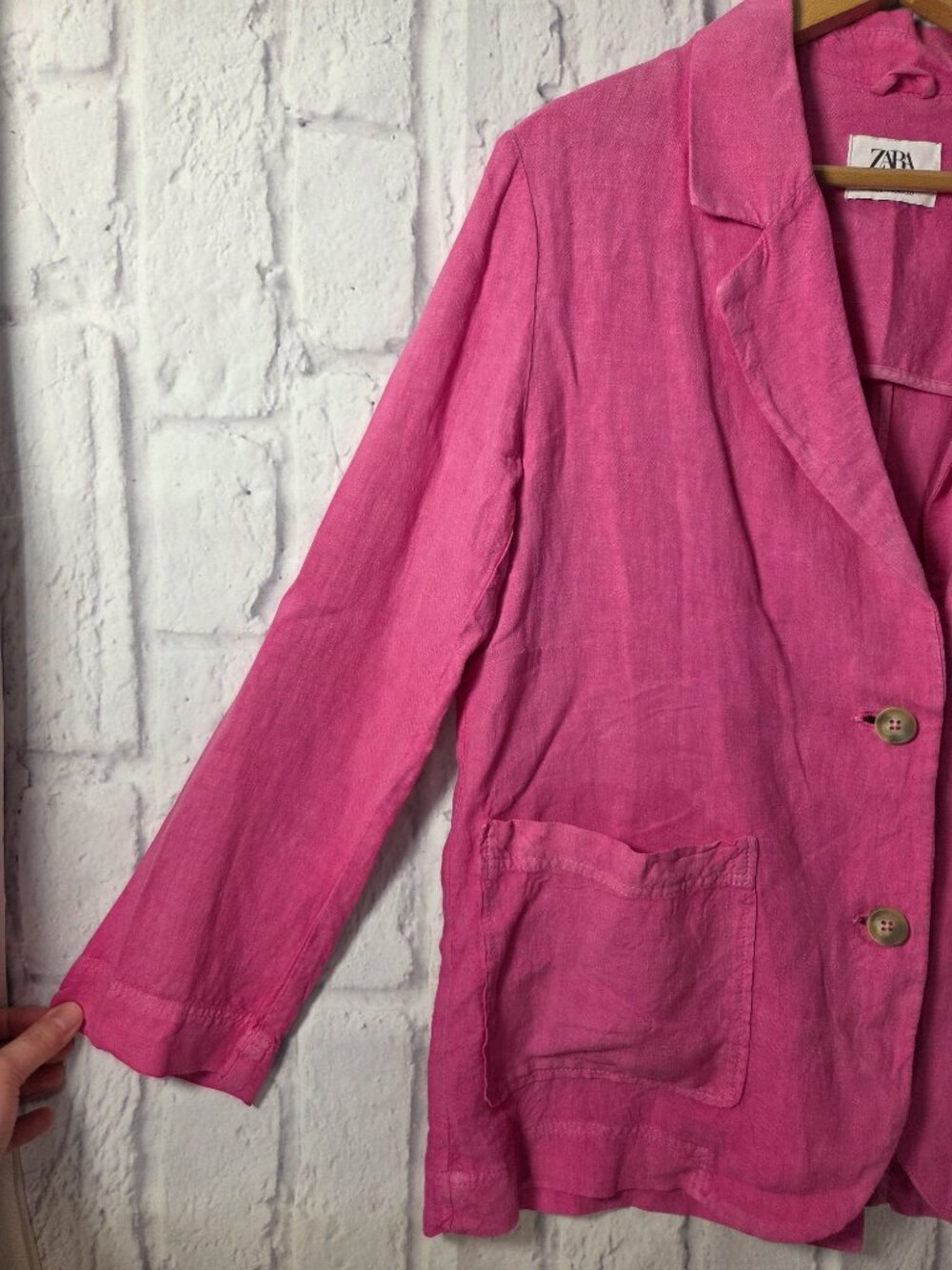 Zara 13/14 Bright Pink 100% Linen Lightweight Spring Blazer Jacket - Picture 4 of 9